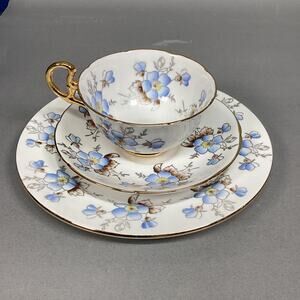 Royal Grafton Fine Bone China Blue Floral Cup/Saucer/Plate - England